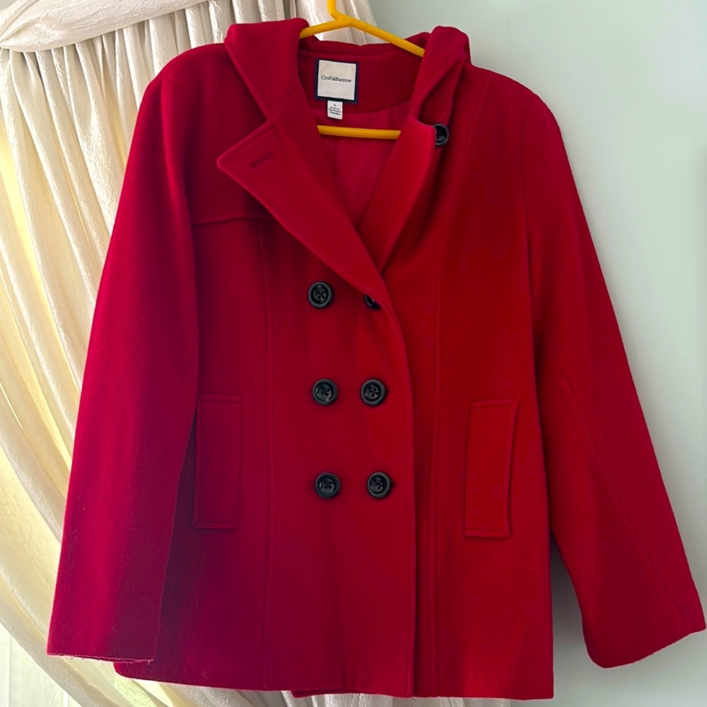 Croft & Barrow Red Pea Coat Classic Tailored Design